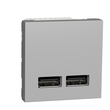 Розетка USB двойная 2.1А Алюминий UNICA (NU341830), Schneider Electric - Зображення