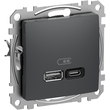 Розетка USB A+C 3A Антрацит Sedna Design & Elements (SDD114404), Schneider Electric - Зображення