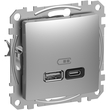 Розетка USB A+C 3A Алюминий Sedna Design & Elements (SDD113404), Schneider Electric - Зображення