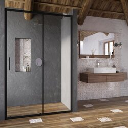 Душові двері двохелементні BLSDP2-110 Transparent Black RAVAK - зображення 1