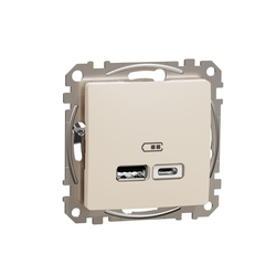 Розетка USB A+C 2,4A Бежевый Sedna Design & Elements (SDD112402), Schneider Electric - зображення 1