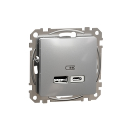 Розетка USB A+C 2,4A Алюміній Sedna Design & Elements (SDD113402), Schneider Electric - зображення 1
