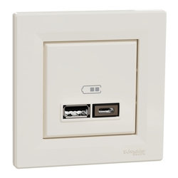 Розетка двойная USB 2,4A Крем ASFORA (EPH2700323), Schneider Electric - зображення 1