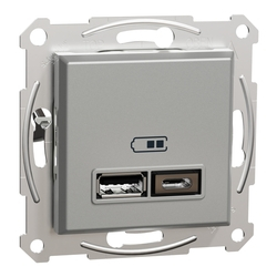 Розетка двойная USB 2,4A Алюминий ASFORA (EPH2700361), Schneider Electric - зображення 1