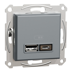 Розетка подвійна USB 2,4A Сталь ASFORA (EPH2700362), Schneider Electric - зображення 1