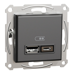 Розетка двойная USB 2,4A Антрацит ASFORA (EPH2700371), Schneider Electric - зображення 1