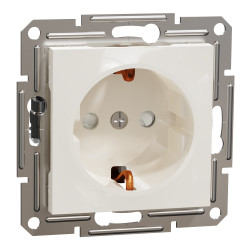 Розетка з заземленням та шторками, кремовий, Asfora, без рамки - зображення 1