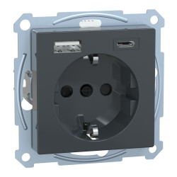 SM РОЗЕТКА 16 A + USB A+C 3 A, Антрацит - зображення 1