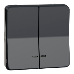 Механізм подвійного кнопкового вимикача з підсвіткою IP55 Mureva Styl, чорний - зображення 1