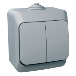 Вимикач 2-клавішний IP44 Cedar Plus, накладний монтаж, сірий - зображення 1