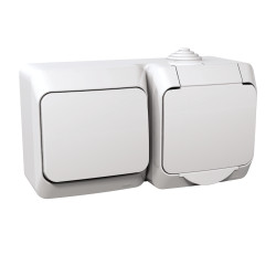 Набір розетка з заземленням+вимикач IP44 Cedar Plus, білий - зображення 1