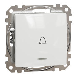 Вимикач кнопковий з символом ''Дзвоник'' з синьою підсвіткою, 10A, білий, Sedna Design - зображення 1