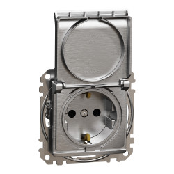 Розетка з заземленням, зі шторками та кришкою Матовий алюміній Sedna Elements - зображення 1