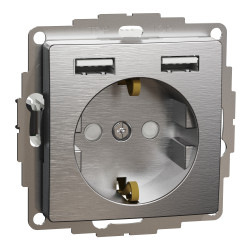 Розетка з заземленням + 2 USB тип А Матовий алюміній Sedna Elements - зображення 1