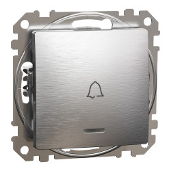 Вимикач кнопковий з символом ''Дзвоник'' з синьою підсвіткою, 10A, матовий алюміній, Sedna Elements - зображення 1