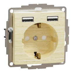 Розетка з заземленням + 2 х USB типу А, Береза Sedna Elements - зображення 1