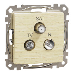 TV-SAT-R socket, Sedna Design & Elements, male IEC, female IEC, terminal, 4dB, PRO, wood birch impression - зображення 1