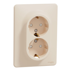 Подвійна розетка з заземленням та зі шторками Бежевий Sedna Design - зображення 1