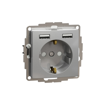 Розетка з заземленням +USB Алюміній Sedna Design & Elements (SDD113052), Schneider Electric - зображення 1