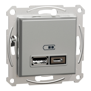 Розетка подвійна USB 2,4A Алюміній ASFORA (EPH2700361), Schneider Electric - зображення 1