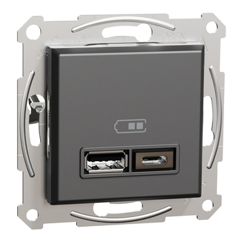 Розетка подвійна USB 2,4A Антрацит ASFORA (EPH2700371), Schneider Electric - зображення 1