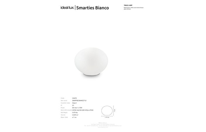 Настольная лампа SMARTIES TL1 BIANCO (032078), IDEAL LUX - Зображення 032078_SC.jpg