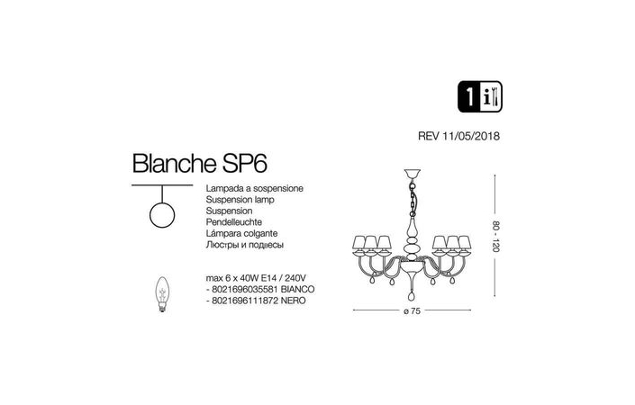 Люстра BLANCHE SP6 BIANCO (035581), IDEAL LUX - Зображення 035581-.jpg