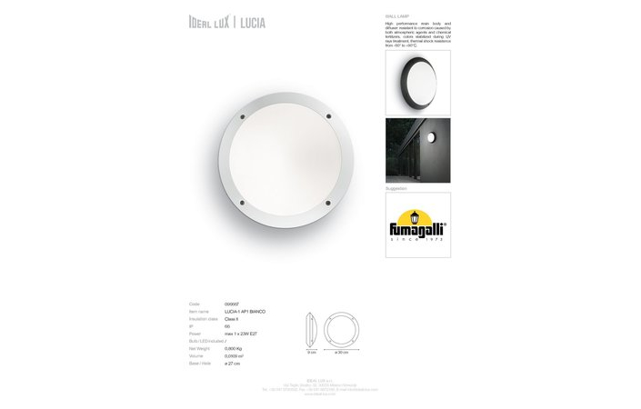 Світильник вуличний LUCIA-1 AP1 BIANCO (096667), IDEAL LUX - Зображення 096667_SC.jpg