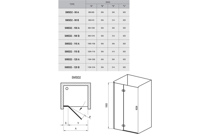 Душові двері двоелементні SMARTLINE SMSD2-110 A-R Transparent, RAVAK - Зображення 3