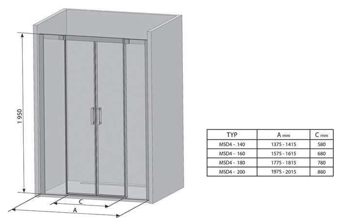 Душові двері чотирьохелементні MSD4-180 Transparent, (0WKY0U00Z1) RAVAK - Зображення 3