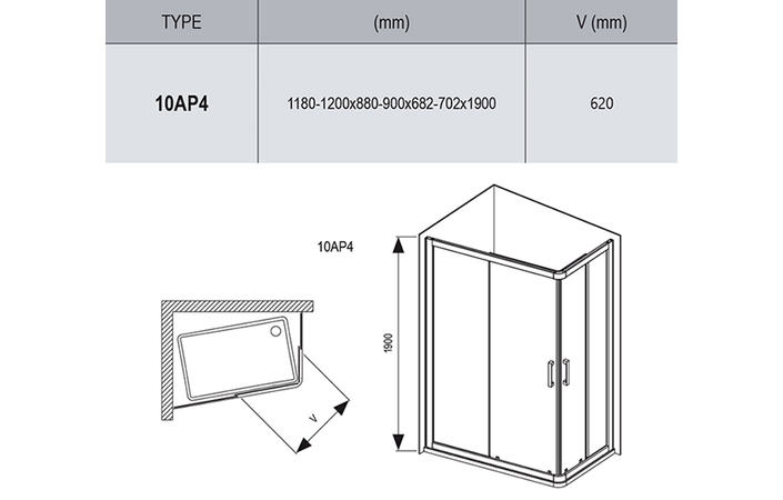 Душова кабіна 10AP4-120-90 Transparent, (0ZVG70C00Z1) RAVAK - Зображення 0ZVG70C00Z1-2.jpg