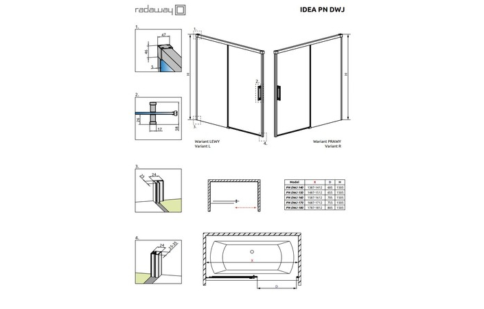Двери для ванны Idea Black PN DWJ 180 L RADAWAY - Зображення 10003140-54-01L-2.jpg