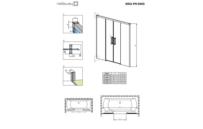 Двери для ванны Idea PN DWD 140, RADAWAY - Зображення 10004140-01-01-2.jpg