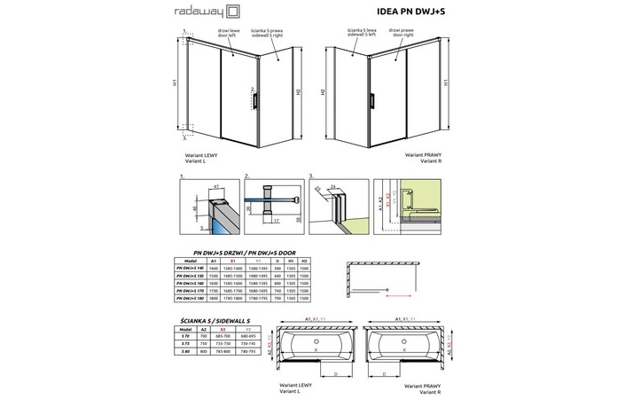 Двери для ванны Idea PN DWJ+S 140 L RADAWAY - Зображення 10042140-01-01L-2.jpg