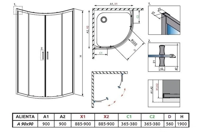 Душевая кабина полукруглая Alienta A 90x90 10229090-54-01 Black RADAWAY - Зображення 105809935-d8771.jpg