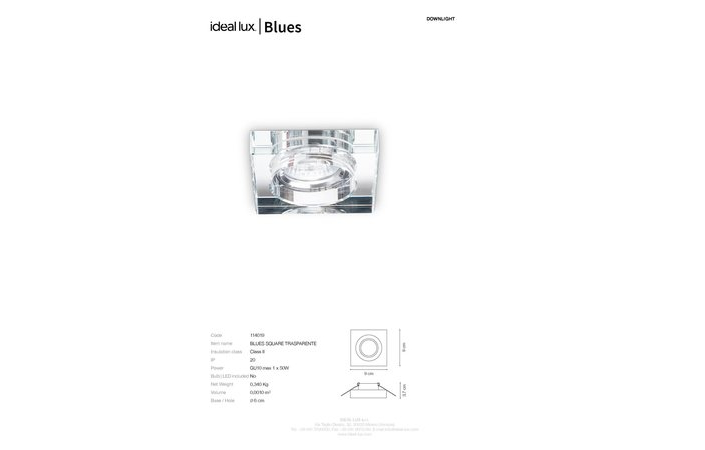 Точковий світильник BLUES SQUARE TRASPARENTE (114019), IDEAL LUX - Зображення 114019_SC.jpg