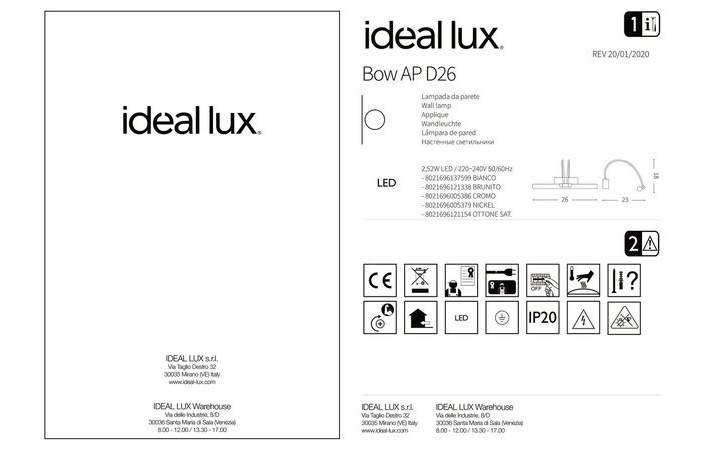 Світильник BOW AP D26 NICKEL (005379), IDEAL LUX - Зображення 121338--.jpg