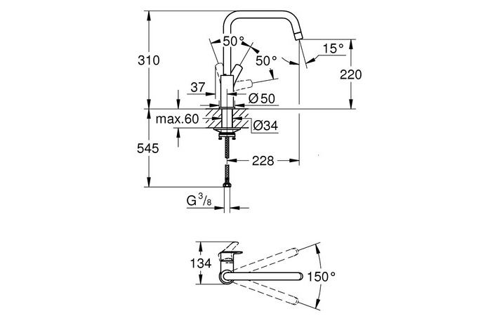 Змішувач для кухні Eurosmart DN 15 305672430 Black matt Grohe - Зображення 127838971-37b40.jpg