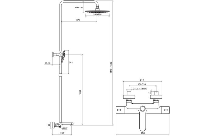 Душевая система TE 092.20BL-150 Termo X070444 RAVAK - Зображення 130511345-ed62c.jpg