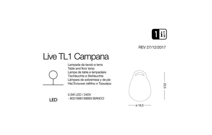 Світильник вуличний LIVE PT CAMPANA (138893), IDEAL LUX - Зображення 138893-.jpg