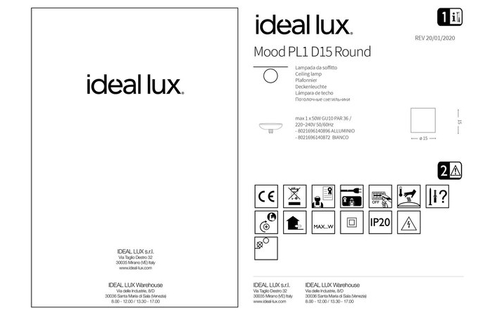 Точечный светильник MOOD PL1 D15 ROUND BIANCO (140872), IDEAL LUX - Зображення 140872_IS.jpg