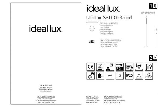 Люстра ULTRATHIN D100 ROUND BIANCO (142906), IDEAL LUX - Зображення 142906_IST.jpg
