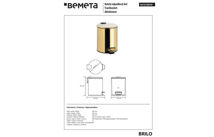 Мусорное ведро 5 л Brilo 161315010 Bemeta - Зображення 156932458-dce4b.jpg