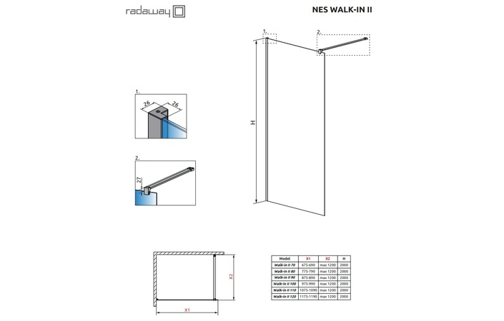 Душова стінка NES Walk-in II 100 RADAWAY - Зображення 164713140-a882b.jpg