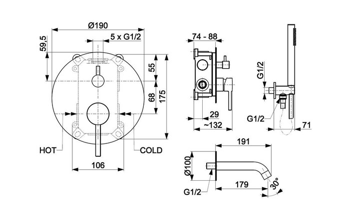 Змішувач для ванни Moza Gold brushed 5039-401-31 KFA ARMATURA - Зображення 164715642-1918c.jpg