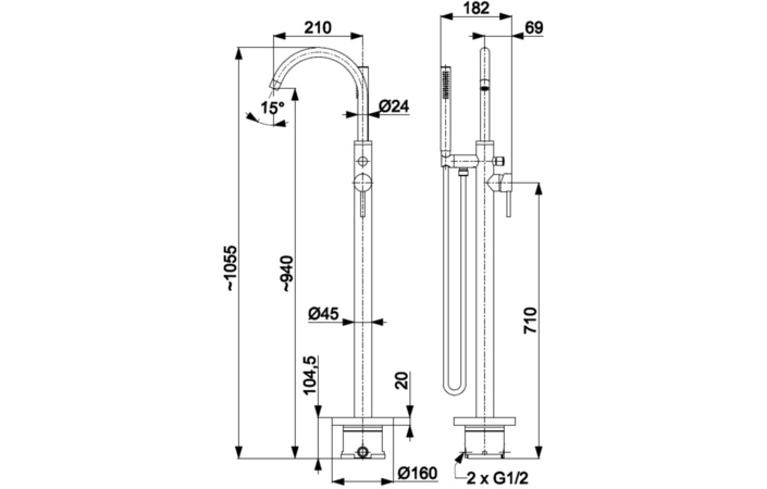 Смеситель напольный для ванны MOZA Chrom 5035-510-00 KFA ARMATURA - Зображення 164732351-aa334.jpg