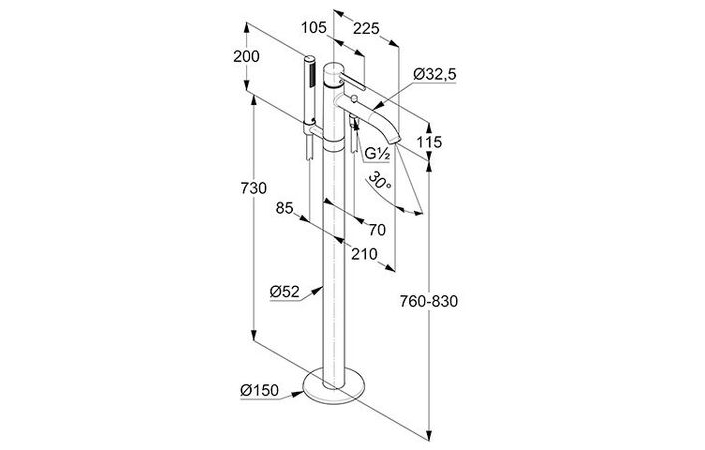 Змішувач підлоговий для ванни Bozz 385903976 Kludi - Зображення 164735804-7ebb0.jpg