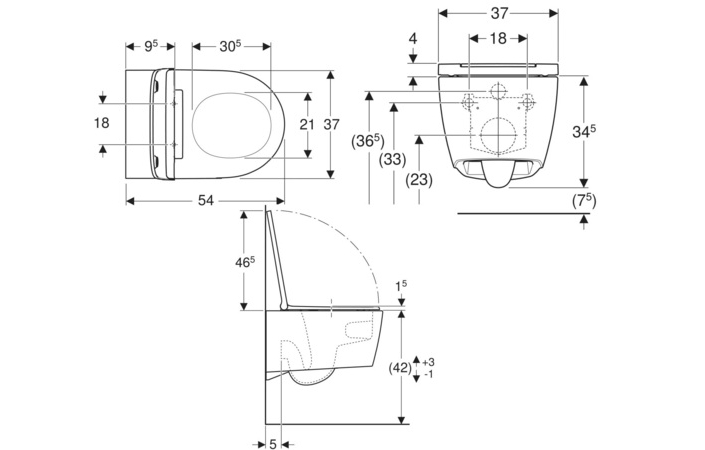 Унитаз подвесной воронкообразный с крышкой soft-close One TurboFlush 500.201.01.1 Geberit - Зображення 164747634-66dd8.jpg