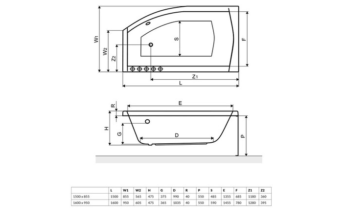 Ванна с ножками ассиметричная левая SITERA 160x95 L RADAWAY - Зображення 165452504-b090d.jpg