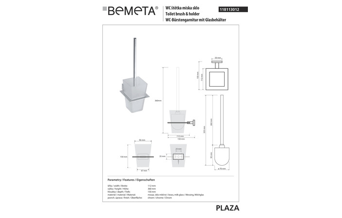 Туалетна щітка з тримачем Plaza (118113012), Bemeta - Зображення 168097-cbe70.jpg